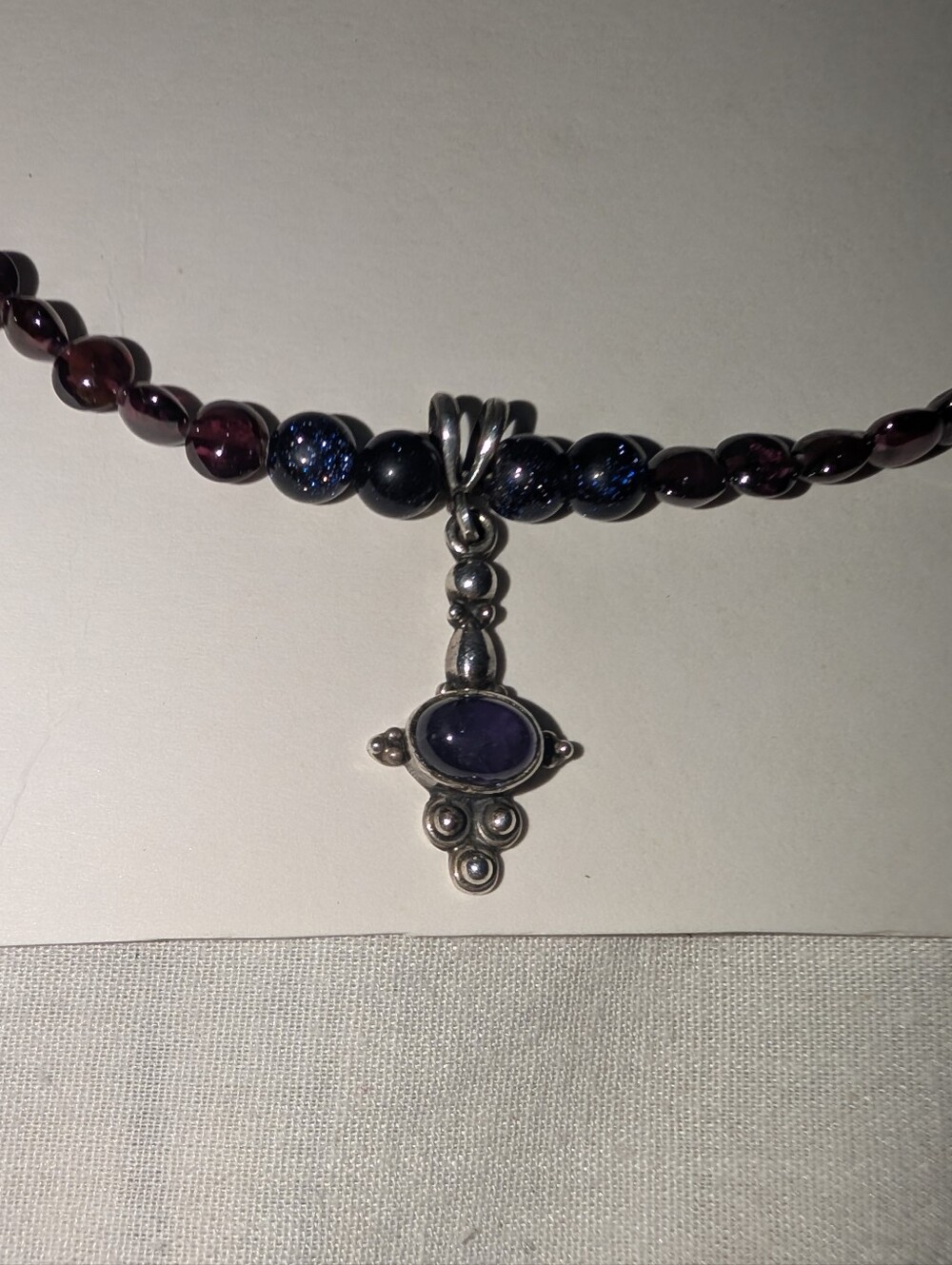 Sterling Silver Amethyst Stone Pendant Garnet Necklace